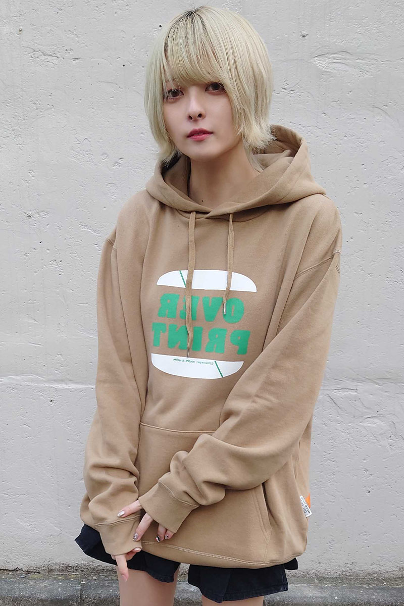 over print(オーバープリント)  Inverted hood shop Hoodie (sand)