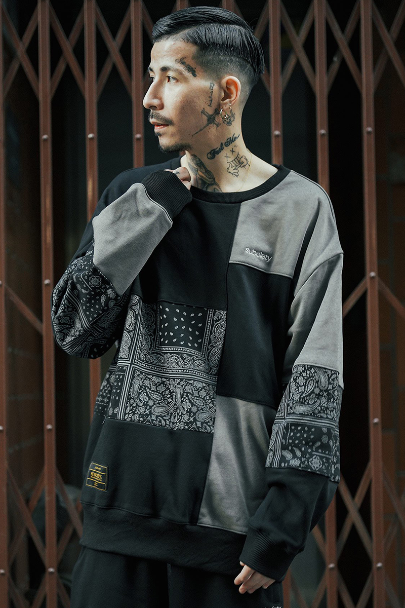 Subciety (サブサエティ) PATCH WORK SWEAT BLACK