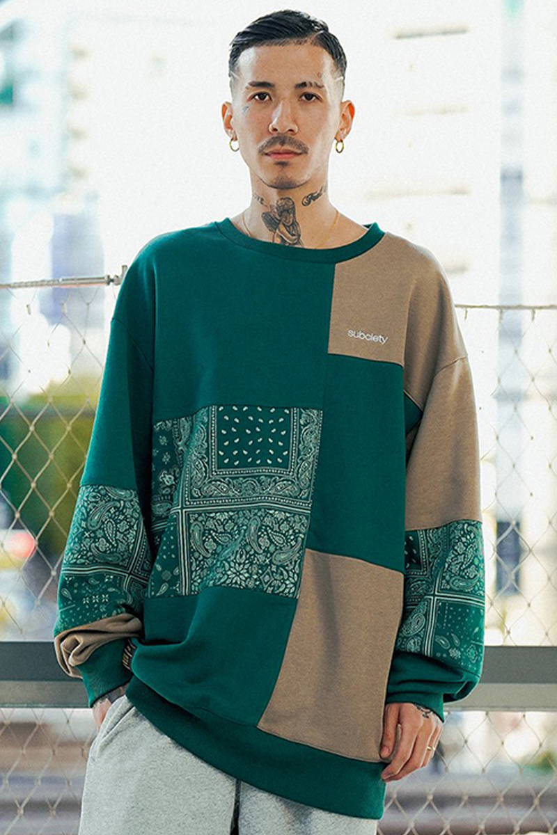 Subciety (サブサエティ) PATCH WORK SWEAT GREEN