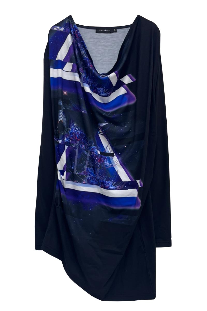 CIVARIZE【シヴァーライズ】 モードフラワードレープカットソー Black×Blue