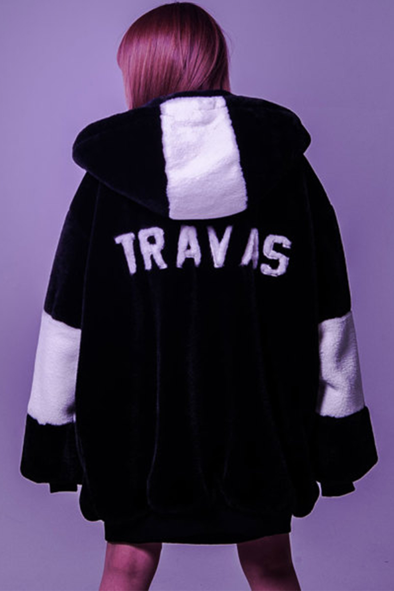 TRAVAS TOKYO　Logo Faux Fur Long Hoodie