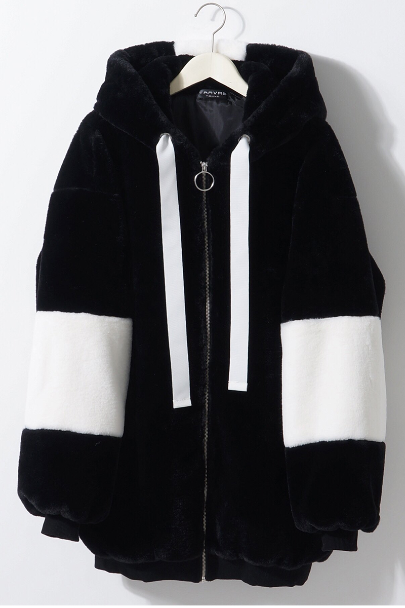 TRAVAS TOKYO Logo Faux Fur Long Hoodie / ロックファッション TRAVAS TOKYO Logo Faux Fur Long Hoodie / ロックファッション