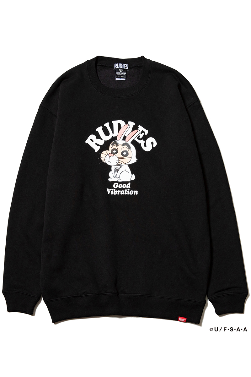 RUDIE'S (ルーディーズ) x CRAYON SHINCHAN RABBIT CREW SWEAT BLACK