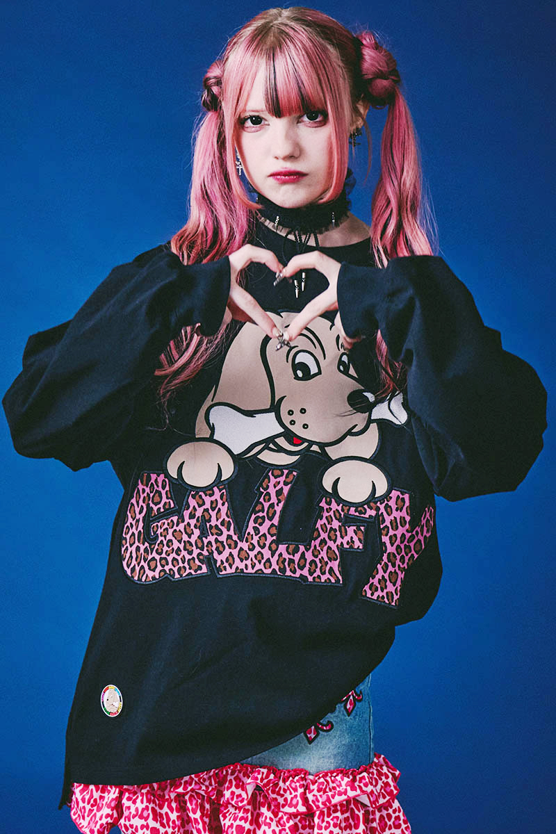 GALFY (ガルフィー) ばーばの切り貼りリメイクロンTEE - Black