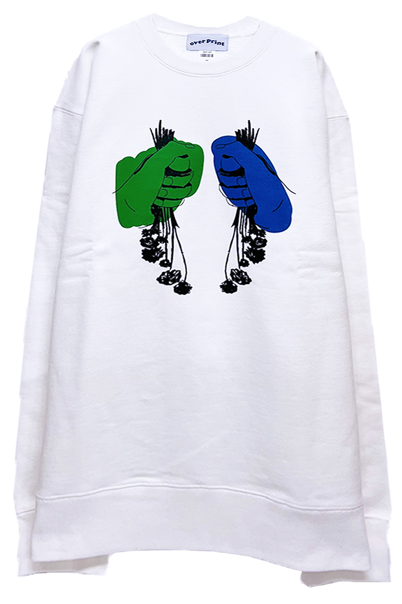 over print(オーバープリント) hand sweatshirts by yü(ciatre) (white)