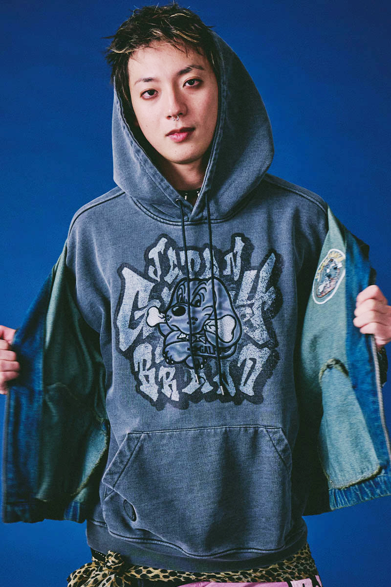 GALFY (ガルフィー) さらっとグラフィティ染め染めパーカー - Pigment Black