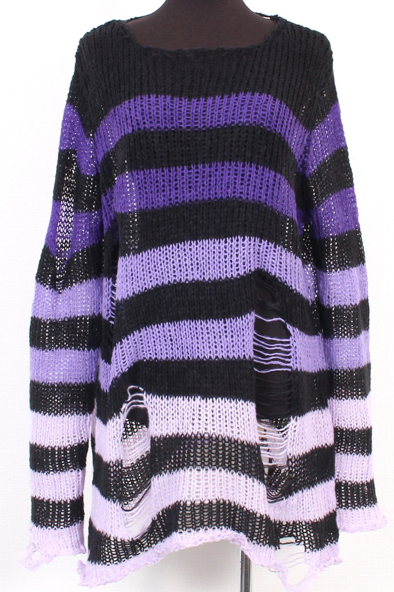 DXMOUVE(ドゥモーヴェ) グラデーションボーダーダメージニット PURPLE