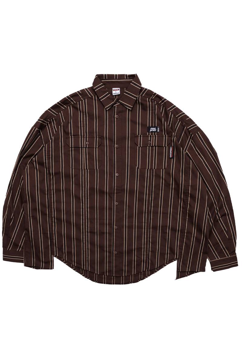 over print (オーバープリント) BREAK WIDE SHIRTS  Stripe - Brown