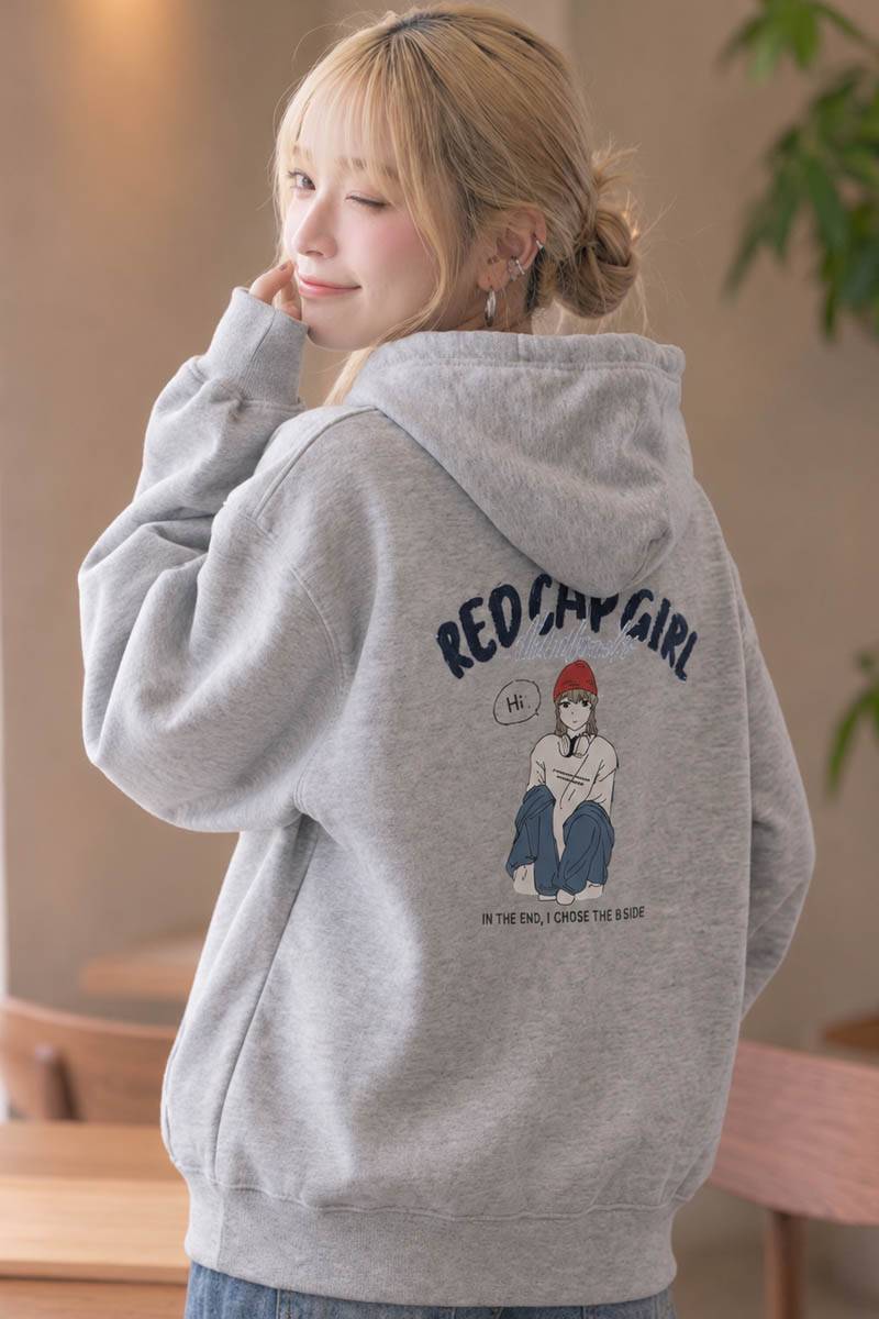 Red Cap Girl (レッド・キャップ・ガール) 裏ボアFULL ZIPパーカー - Gray