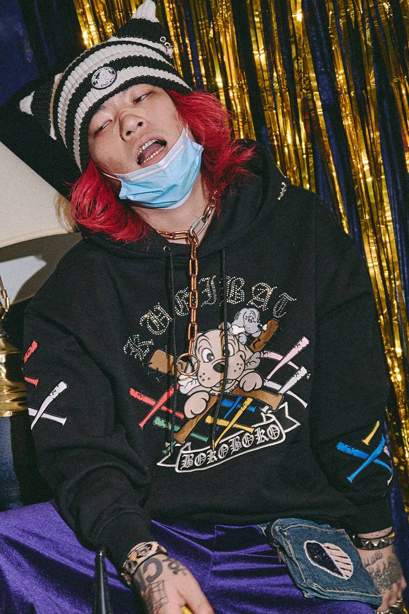 【予約商品】GALFY（ガルフィー）釘バットHEARTSパーカー - BLACK