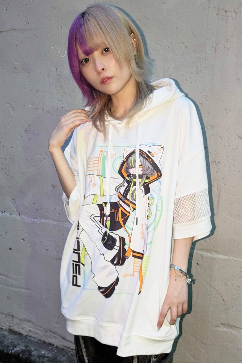 寝田ルネ×PSYCHO NATION (サイコ・ネーション)  サイバー パーカー -　White