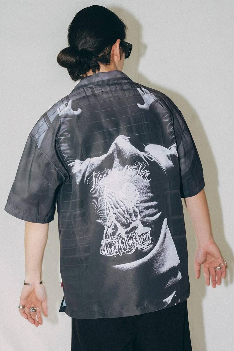 NineMicrophones (ナインマイクロフォンズ) OPEN COLLAR SHIRT -Sunforever-