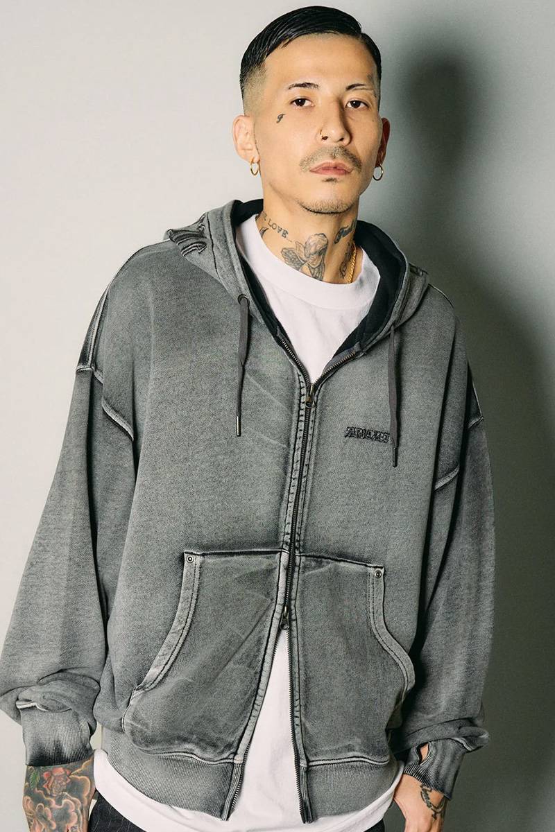 Subciety (サブサエティ) Double zip short hoodie - Gray