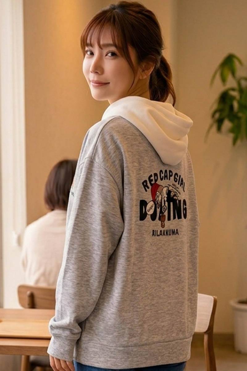 リラックマ×Red Cap Girl (レッド・キャップ・ガール) コラボ・ダンボール配色HOODIE - Ash Gray