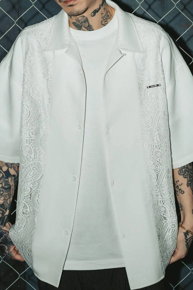 Subciety (サブサエティ) Lace panel shirt - Ivory