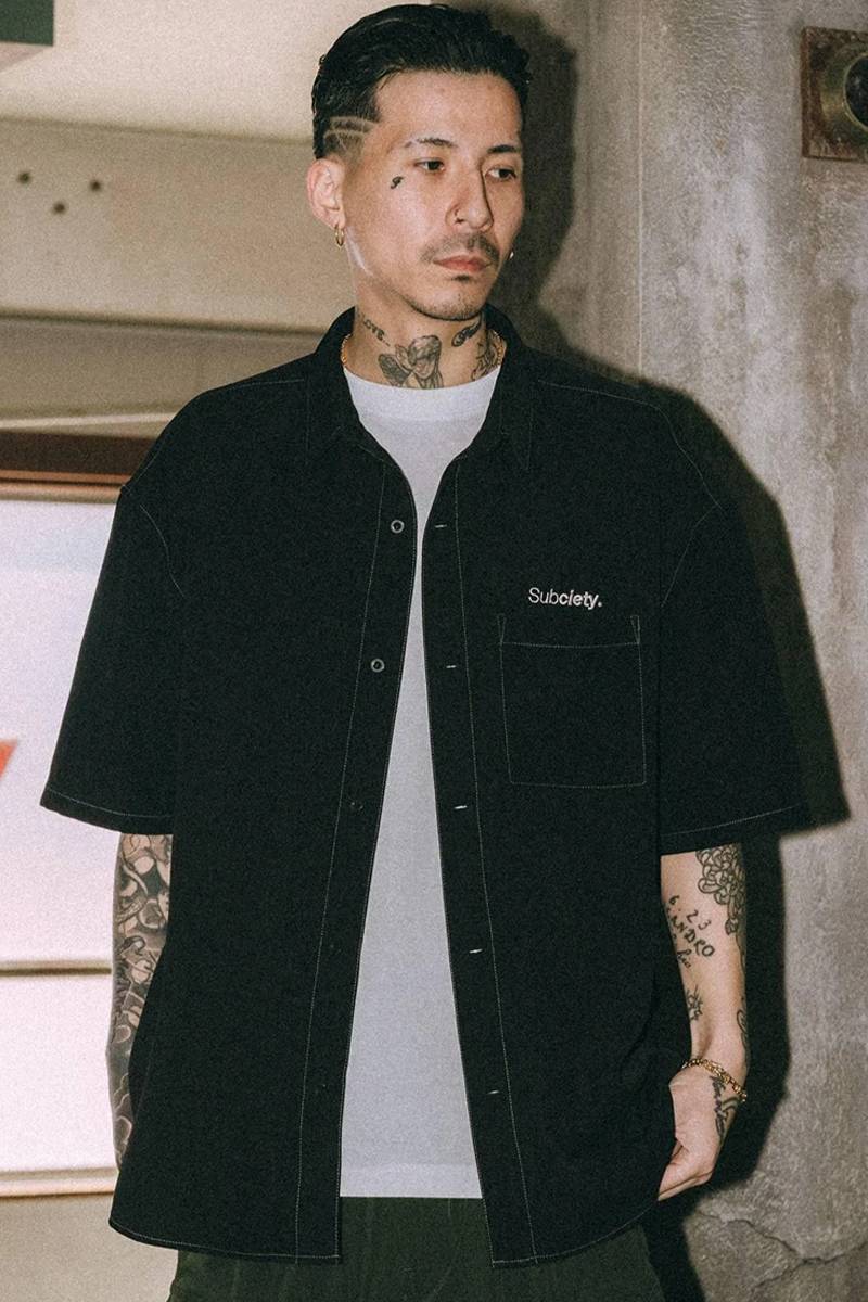 Subciety (サブサエティ) Loose S/S shirt-THE BASE - Black