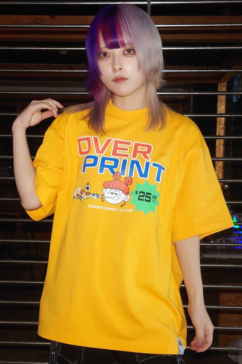 over print (オーバープリント) PIZZA PRICE Tee yellow