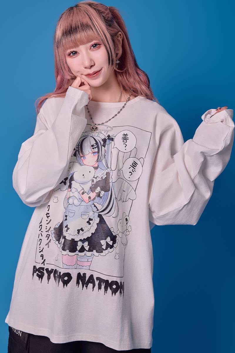 寝田ルネ×PSYCHO NATION(サイコネーション) メイドL/S TEE - White