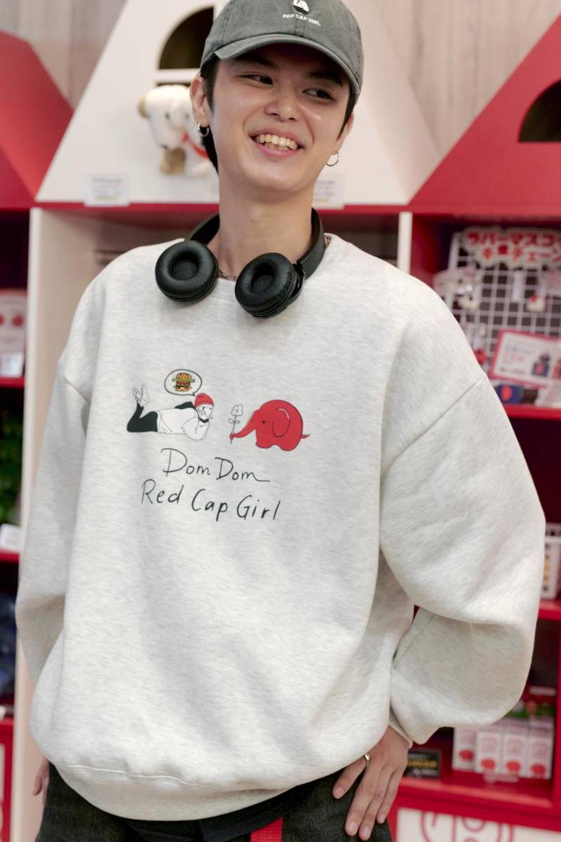 ドムドムハンバーガー×Red Cap Girl(レッド・キャップ・ガール) 裏起毛 前後プリント スウェット01 - Ash Gray