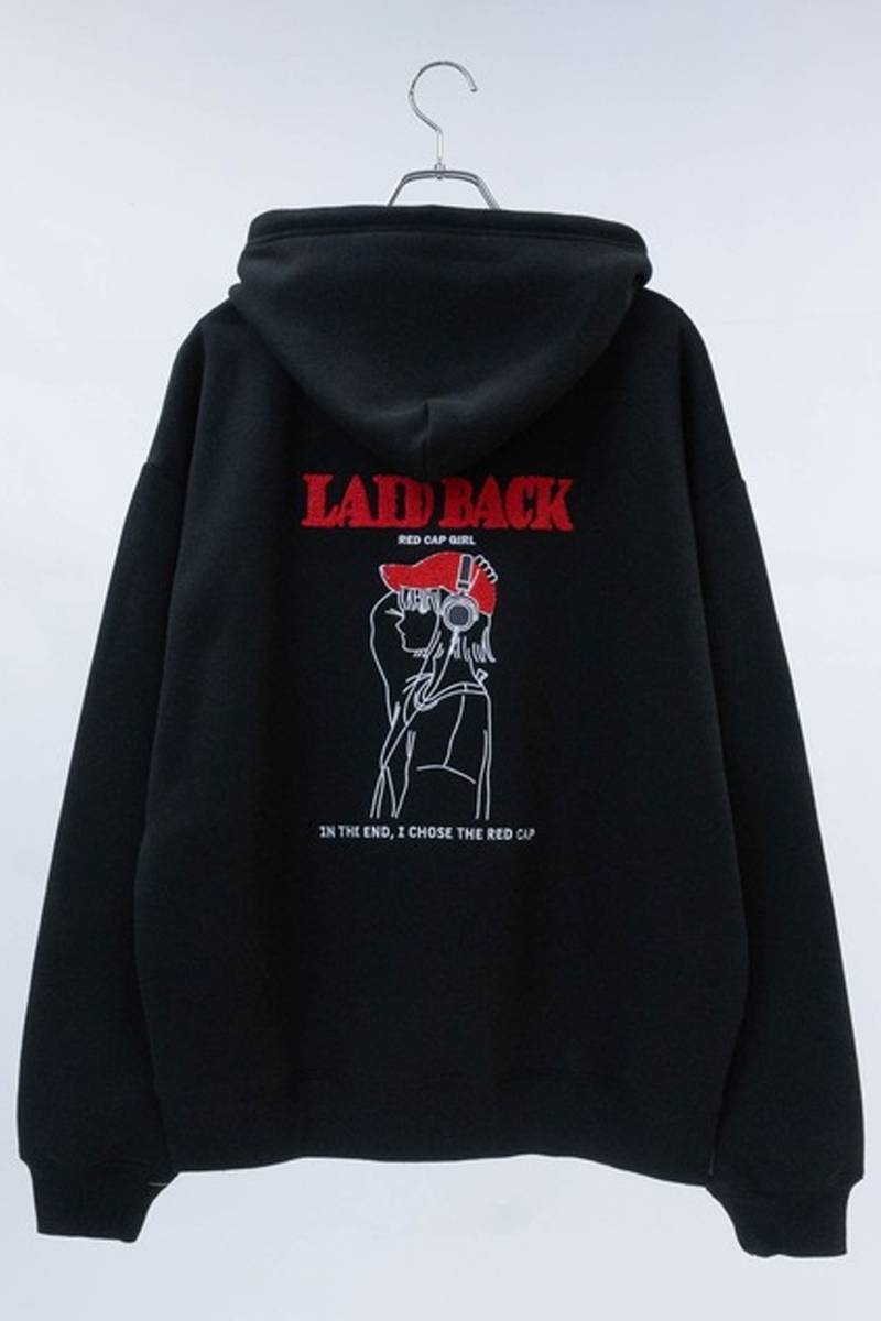 Red Cap Girl(レッド・キャップ・ガール) バックサテン刺繍 フルジップ ビッグパーカー - Black