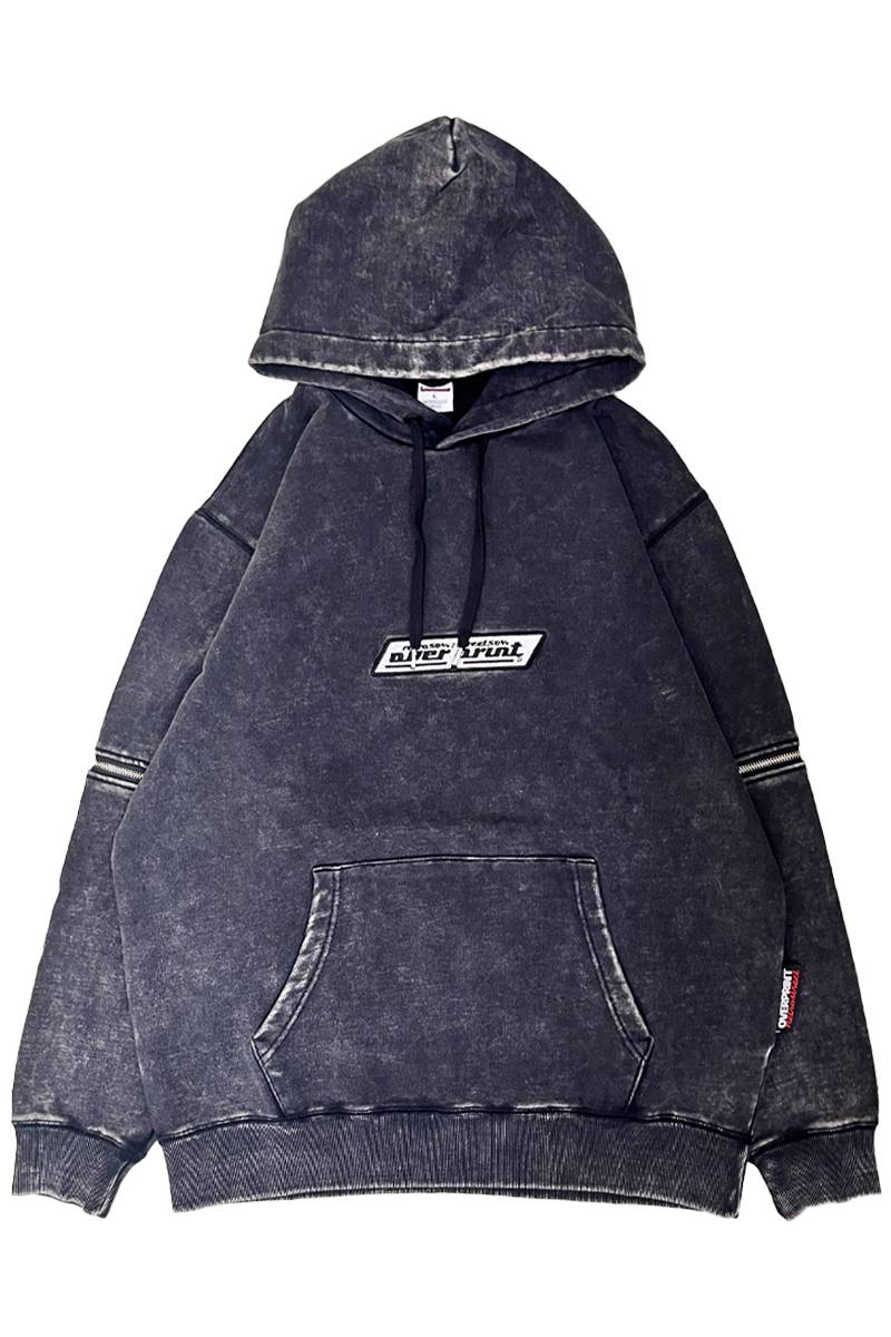over print (オーバープリント) Knit Arm Zip Hoodie - Chacoal