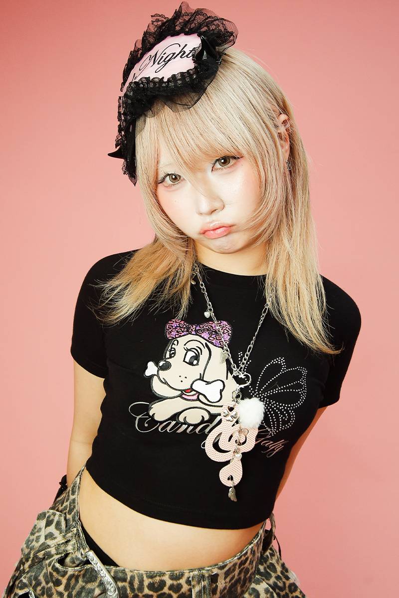 【予約商品】GALFY (ガルフィー) ピカピカギャルちゃん バタフライチビTEE - Black