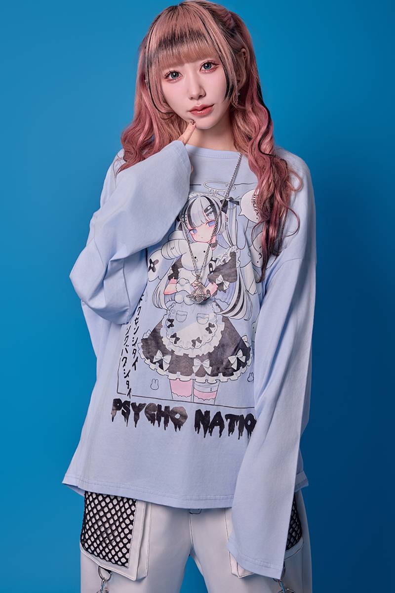 寝田ルネ×PSYCHO NATION(サイコネーション) メイドL/S TEE - Sax