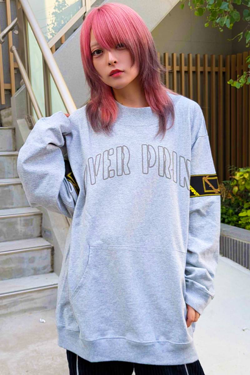over print (オーバープリント) College sweat like LS Tee - Ash Heather Gray