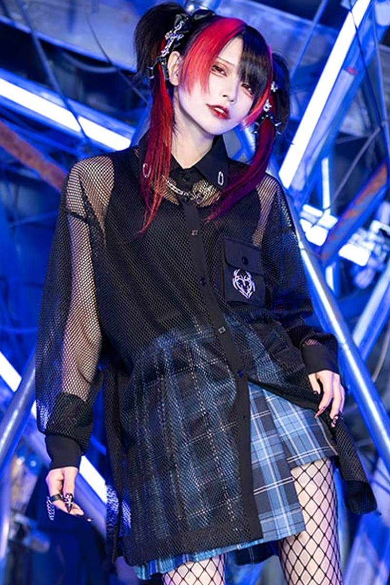 LISTEN FLAVOR(リッスン・フレーバー) 闇のメタルハート メッシュシャツ - Black