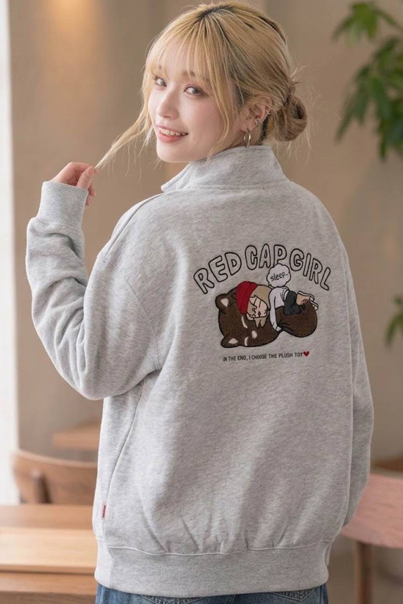 Red Cap Girl (レッド・キャップ・ガール) 裏ボアHALF ZIPスウェット - Gray