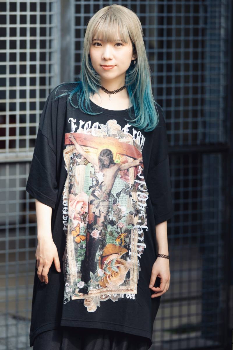 CIVARIZE【シヴァーライズ】 キリストヴィンテージプリント ビッグTシャツ Black