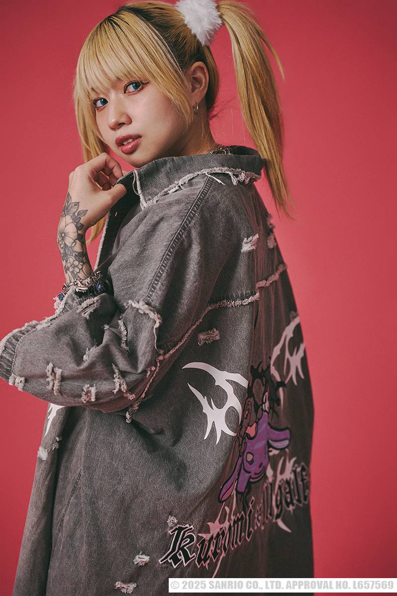 クロミ×GALFY(ガルフィー) イルガルフィーボロボロデニム半袖BIG シャツ - Gray