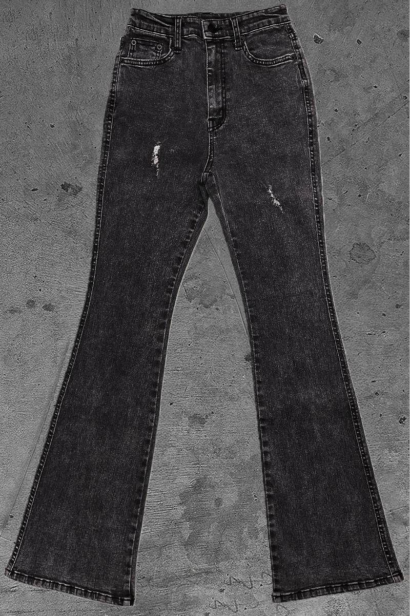 Abyssea(アビセア) Stretch flared denim pamts - Black