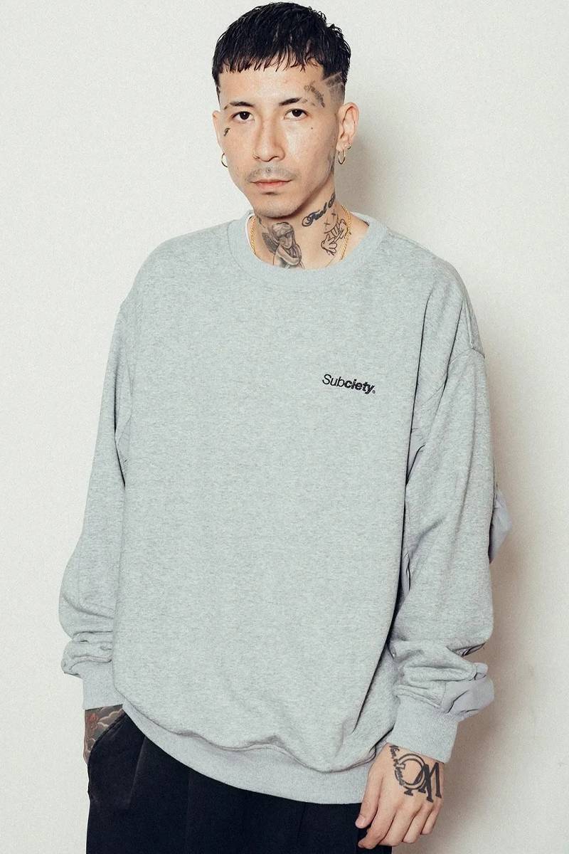 Subciety (サブサエティ) Nylon switched sweatshirt - Ash