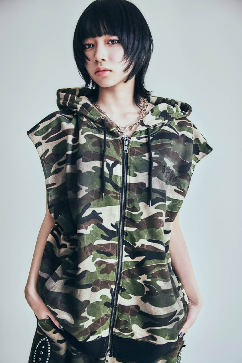P.N UNDERGROUND (サイコ・ネーション・アンダーグラウンド) ノースリーブZIPパーカー - Camo