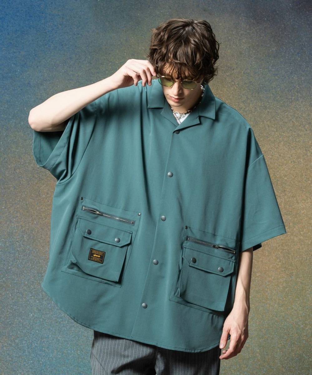 glamb(グラム)GB0225/SH07 : 4XL Suit Fabric Shirt - Blue