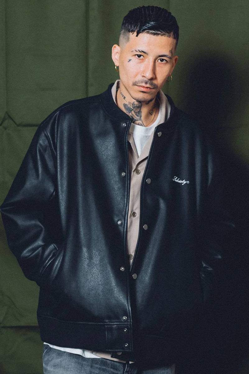 Subciety (サブサエティ) FAKE LEATHER STADIUM JKT BLACK