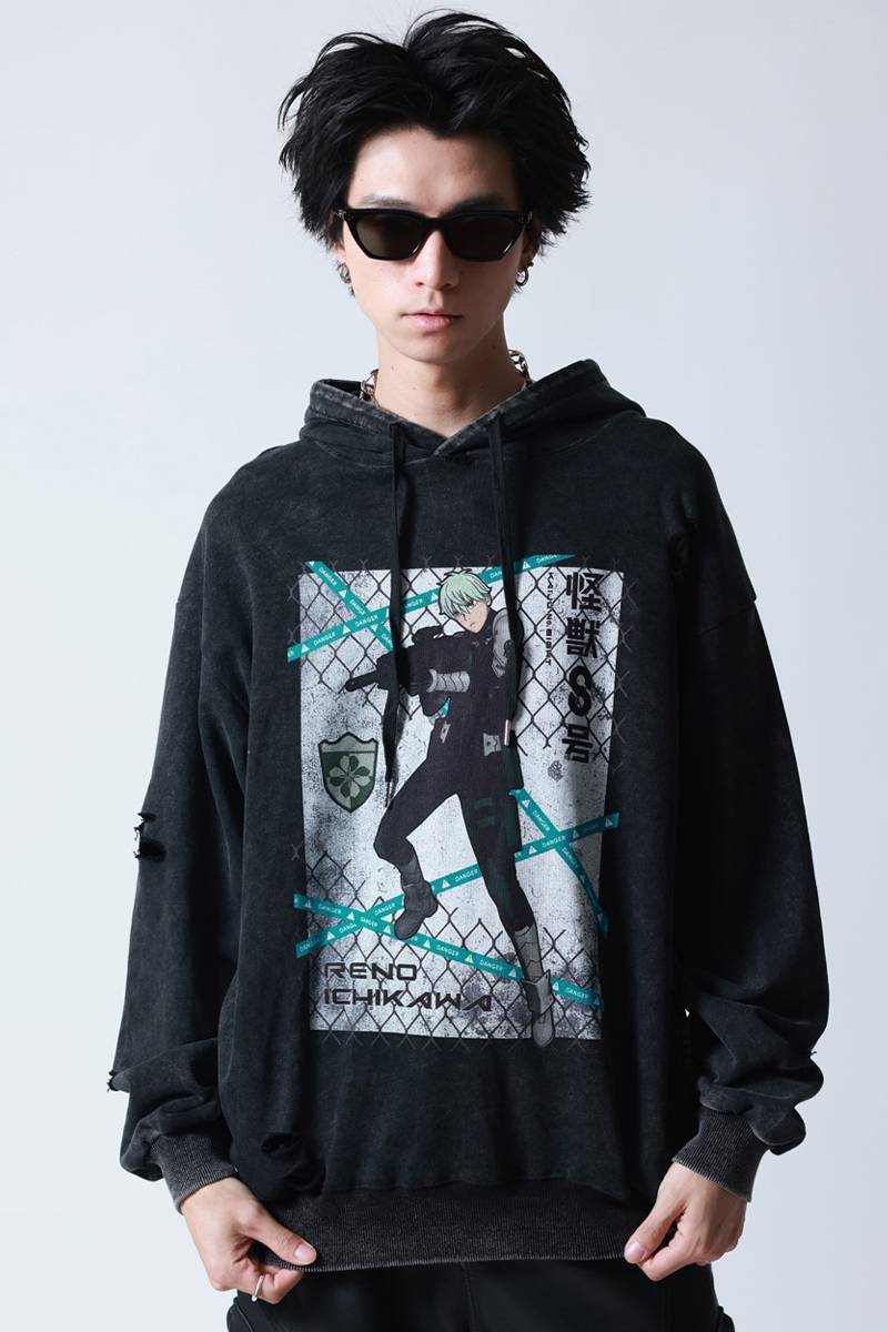 怪獣8号 × P.N UNDERGROUND 市川レノ ダメージパーカー - Wash Gray