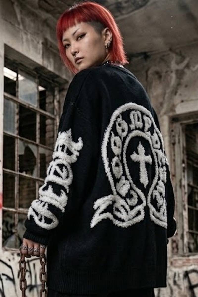 Y.e(J)ow（イエロー・ジェイ） ブークレ・アーチ・クロス・ニット - Black×White