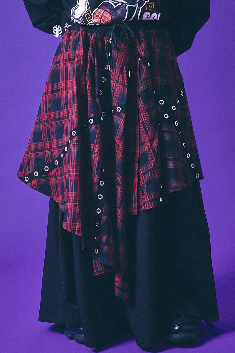 PSYCHO NATION(サイコ・ネーション) ハトメ・スカート袴パンツ - Red