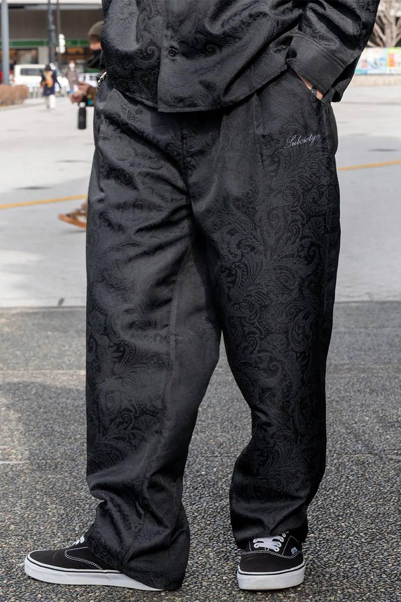 Subciety (サブサエティ) Paisley baggy slacks - Black