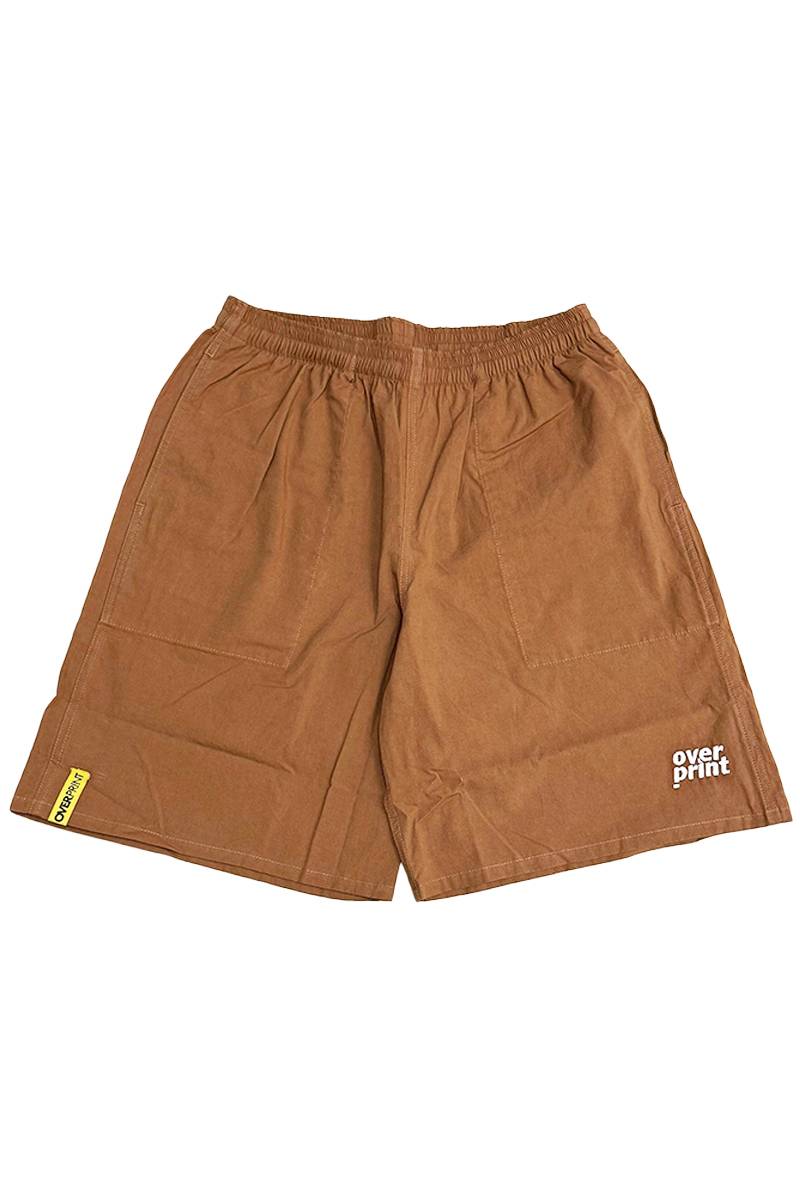 over print (オーバープリント) COTTON LINEN HALF PANTS - Brown