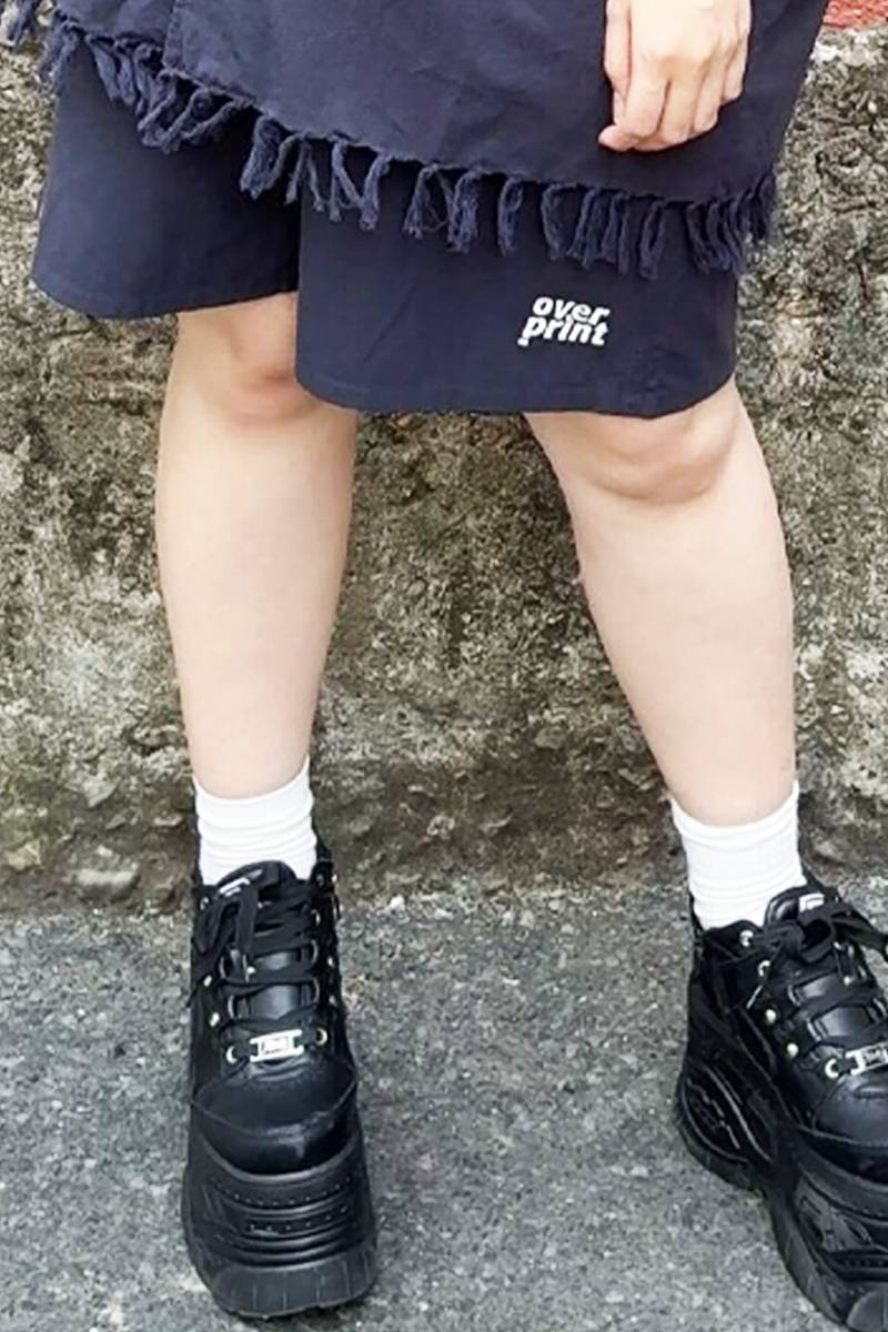 over print (オーバープリント) COTTON LINEN HALF PANTS - Navy