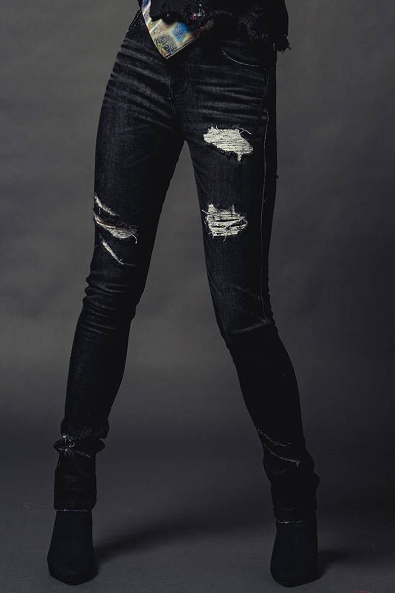 Abyssea(アビセア) Banana curve skinny denim - Black one wash crash