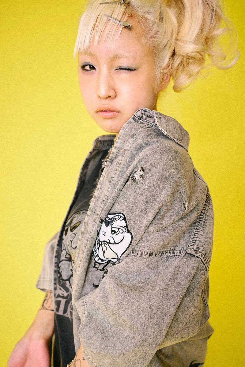 GALFY (ガルフィー) デニムわんちゃんボロボロシャツ GRAY