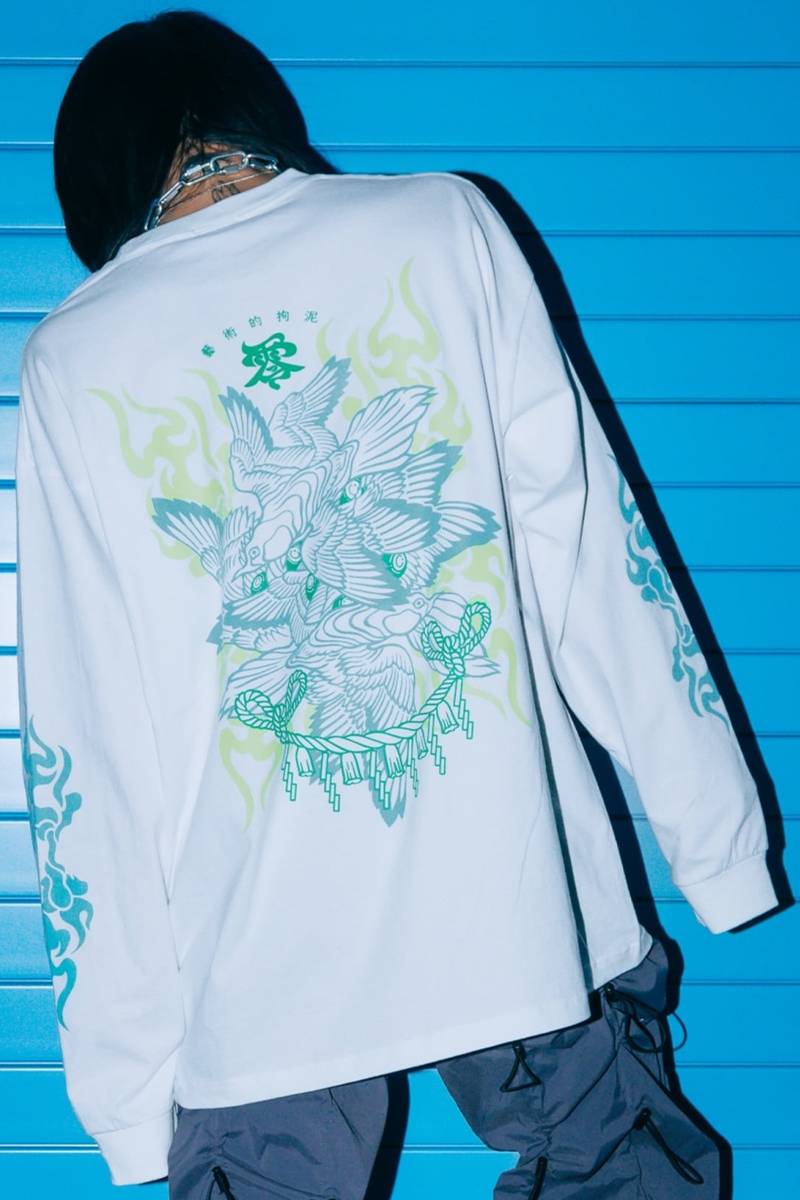 東京13零式(トウキョウイチサンゼロシキ) L/S T-Shirt 予兆　White×Iceblue