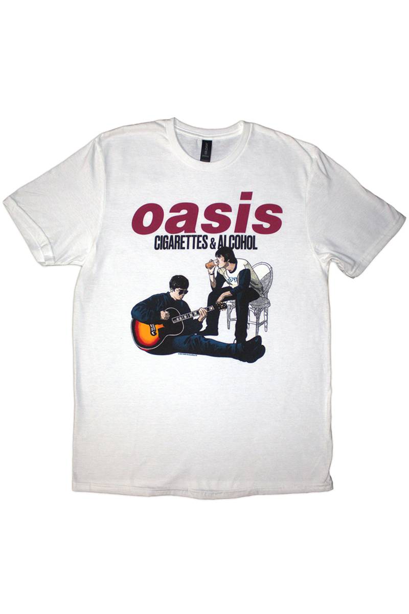 OASIS バンドTシャツ ユニセックス: Cigarettes & Alcohol Illustration - White
