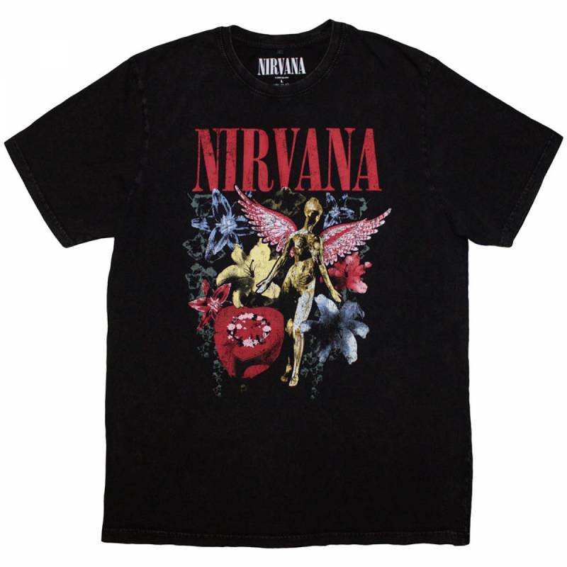 NIRVANA Unisex Stone Wash バンドTシャツ: In Utero Vintage Collage - CHARCOAL GREY
