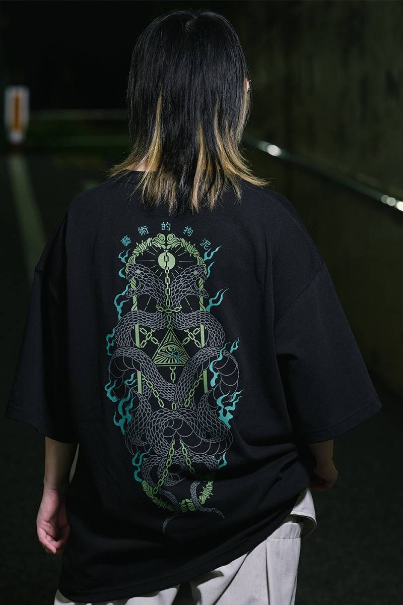 東京13零式(トウキョウイチサンゼロシキ) T-shirt 双蛇 Black×Gray