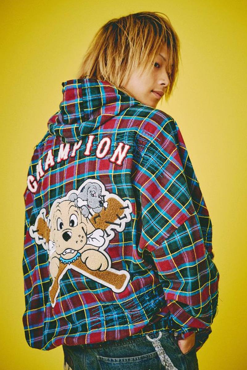 GALFY(ガルフィー) ワッペンだらけチェックシャツパーカー - Wineチェック